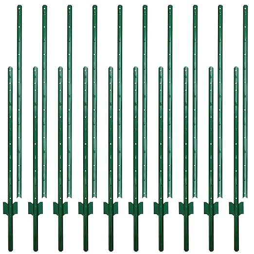 ARIFARO Metal Fence Posts 7 Feet assemblablePack of 10Sturdy Duty No Digging Garden U Post for Wire Fencing Steel Poles for Yard Outdoor