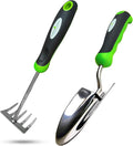 Garden Guru Garden Tool Set 2pc Hand Trowel Cultivator Rake – Heavy Duty Stainless Steel - Ergonomic Comfort Grip Handle – Perfect Gardening Tool Kit Gift for Women and Men