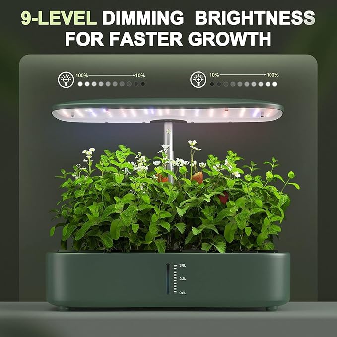 Hydroponics Growing System Kit - 12 Pods Indoor Herb Garden with LED Grow Light Auto Timer Adjustable Height up to 17 - Ideal for Home Birthday &amp Mother's Day Gifts for Women (Dark Green)