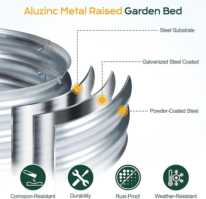 Aoodor Galvanized Raised Garden Bed Kit 4 x 2 x 1 Ft Oval Planter Box for Vegetables Flowers Herbs Outdoor Use Silver
