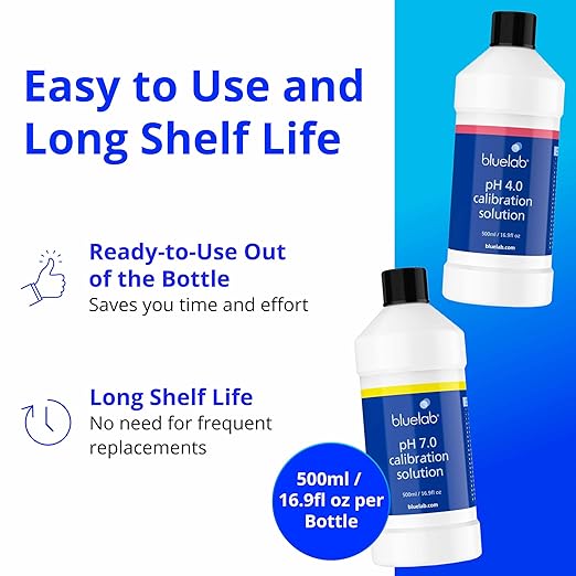 Bluelab pH 4.0 &amp 7.0 Calibration Solution Kit - pH Meter &amp pH Pen Calibration for Balanced Nutrient Solution NIST Traceable | Hydroponics Gardening &amp Growing Tents (500 ml/ 16.9 Fl Oz Eac