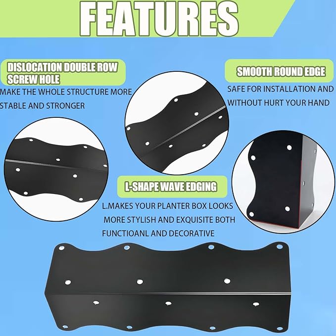 8 Pack Raised Garden Bed Corner Brackets 11x3x3 Heavy-Duty Metal Rust Resistant Corner Brackets Reinforced Connectors with Screws Fits 12-24 Garden Bed Shelves Wood Frame