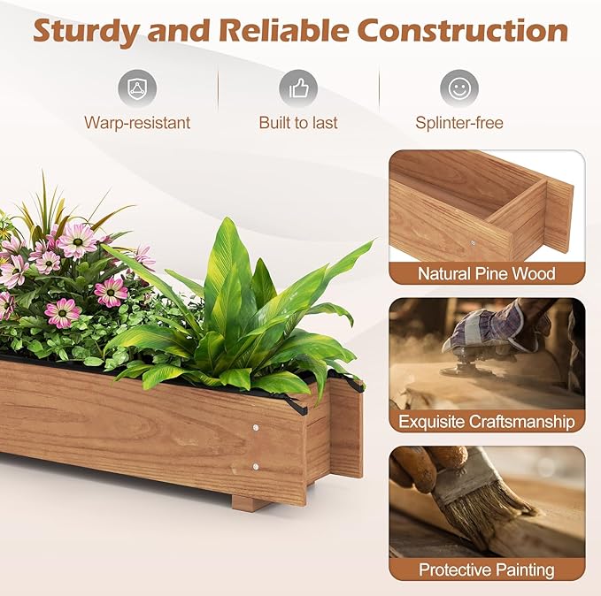S AFSTAR 2 Pieces Raised Garden Bed 36” x 7” x 6.5” Wood Rectangle Planter Box with Drainage Holes Water-Resistant Paint Decorative Window Box Outdoor Garden Bed for Fruit Vegetable Flower Herb