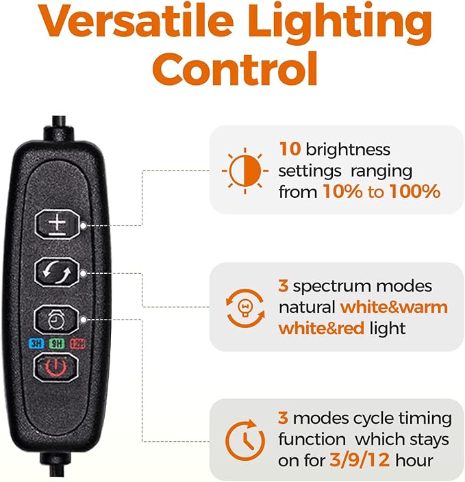 Bamworld Grow Lights for Indoor Plants Full Spectrum Plant Lights for Indoor Growing Floor Grow Lamp for Large Plants Auto ON/Off Timer 3/9/12H 10 Dimmable Levels 37-65 Adjustable Height