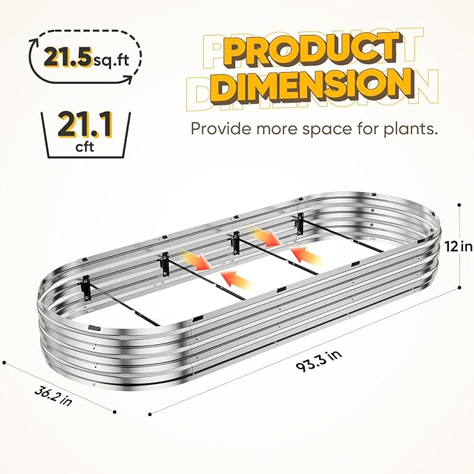 KING BIRD Raised Garden Bed Kit 2025 Upgraded Quick-Setup Galvanized Planter Garden Box Outdoor for Gardening Vegetables Flowers 94x36x12 in Silver