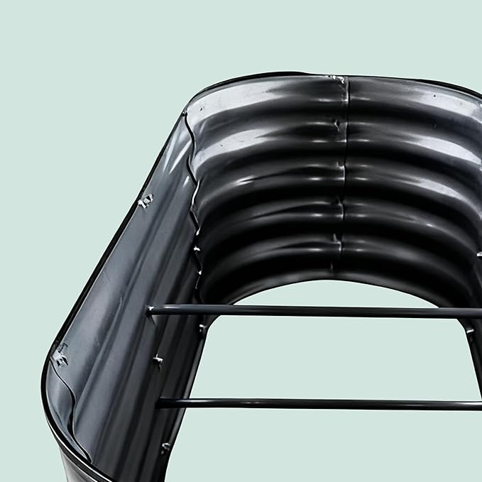 Relaxdays Raised Bed Galvanised Metal Flowers Plants &amp Vegetables H x W x D: 45 x 150 x 60 cm Oval Plant Bed Anthracite