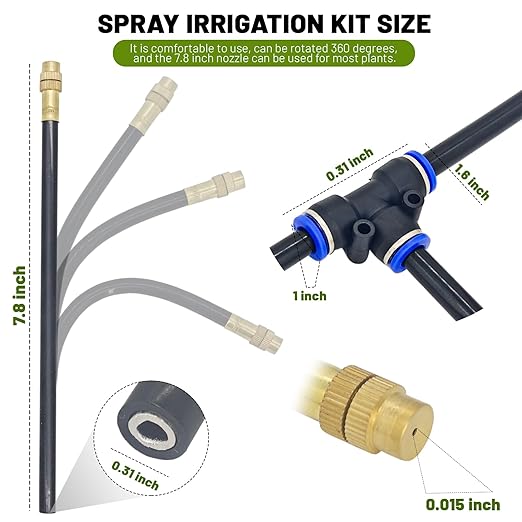 360° Adjustable Drip Irrigation System - 100FT Garden Watering Atomizing System with 32 Nozzles &amp Water Timer Greenhouse Accessories for Yard Lawn Plants Garden 5/16 inches Tubing