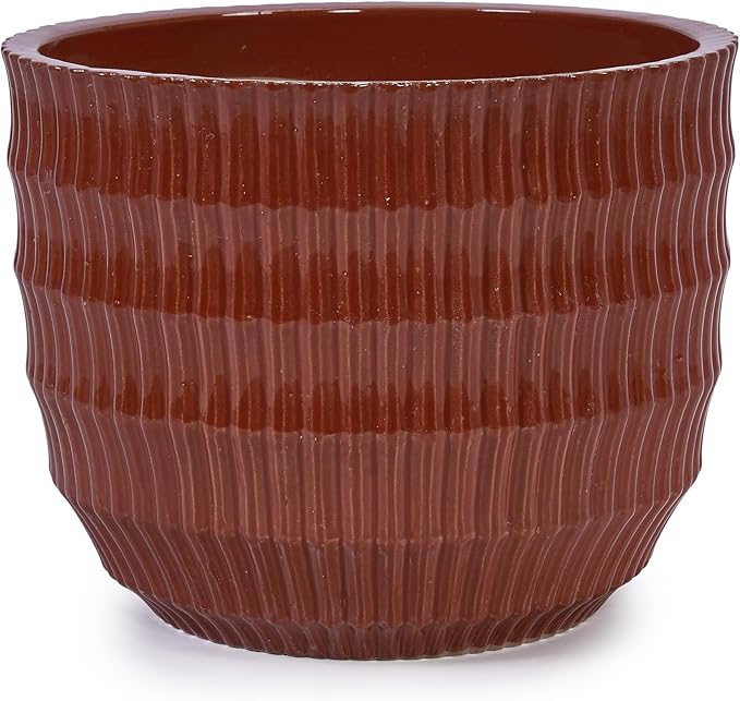 Handmade Solid Glaze Ceramic Planter Set of 4 791214 Inch Diameter Cotta with Horizontal Grooves for Herbs Succulents Outdoor Indoor Stairs Use Breathable Clay with Drainage Holes