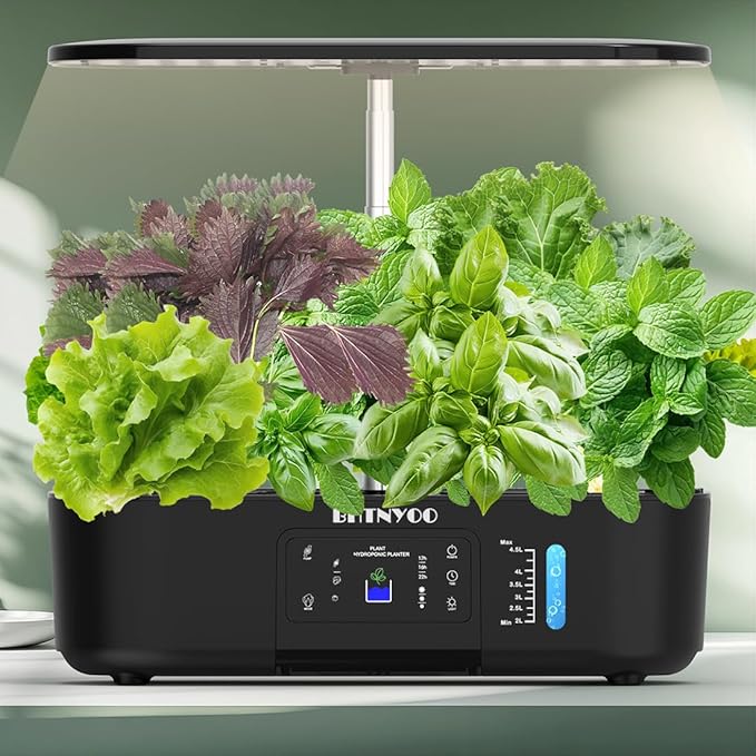 Hydroponics Growing System Kit13 Pods Smart Indoor Herbs GardenAdjustable LED Grow Lights with Pump Automatic Timer5L Water Tank for Beginner Gardener(Black)