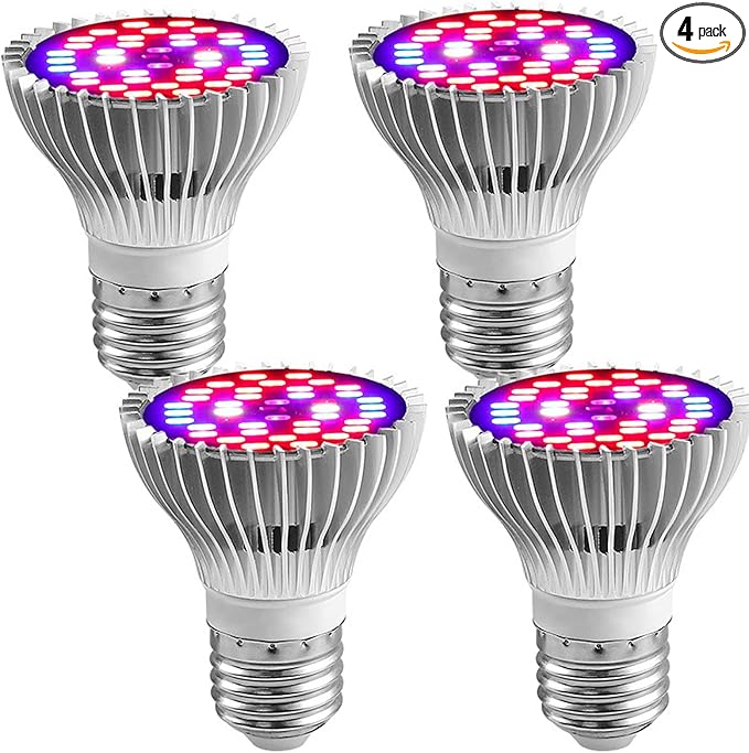 30W Full Spectrum Led Plant Grow Light Bulb E26 Plant Lights LED Plant Light Bulb for Indoor Plants Vegetables Hydroponics Indoor Garden Greenhouse and Organic Soil E26/E27 Base 4-Pack