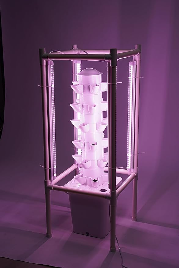 30 Holes Hydroponics Vertical Growing Kit 6-Tier Hydroponic Tower Garden System with LED Grow Lights and 2.64 Gal Water Tank for Growing Herbs Vegetables Fruits
