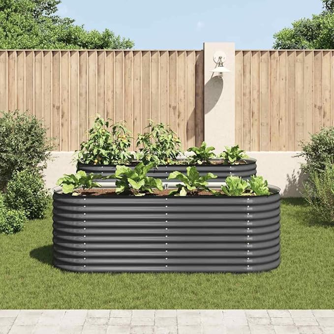 Garden Raised Bed Gray Galvanized Steel Large 94.5 Square Planter for Outdoor Plants Durable Metal for Vegetables &amp Flowers