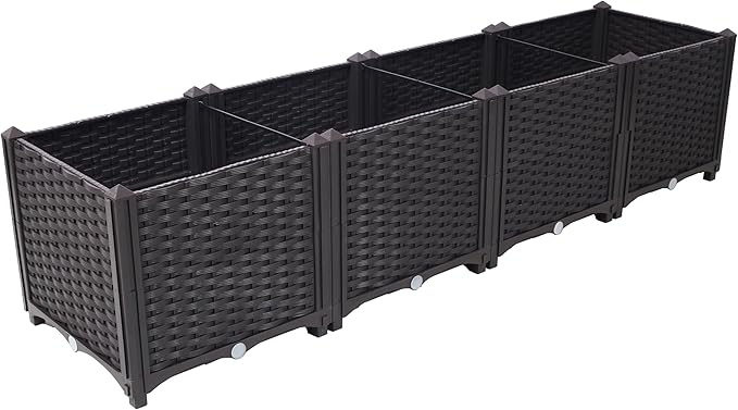 Deep Raised Garden Bed Plastic Planter Boxes for Vegetables Flowers Herbs and SucculentsSelf Watering Planter Box Raised Bed to Grow Flowers Herbs Vegetables 63 L X 15.7 D X 14.7 H