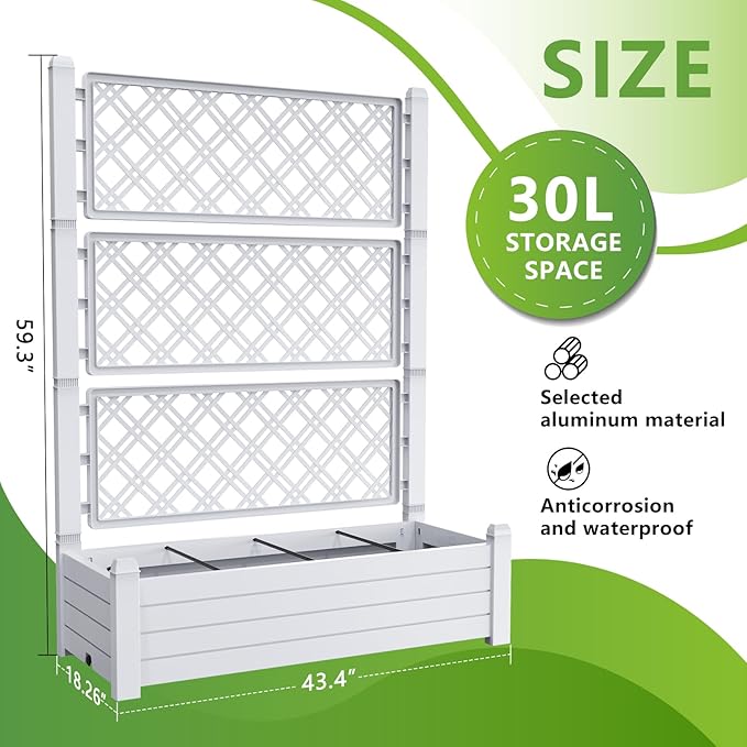 43.43×18.27×59.29IN Resin Planter Raised Beds with SteelsRaised Garden Bed Outdoor Waterproof &amp UV ResistantElevated Garden Beds for BackyardPatio &amp Balcony(Ashen)