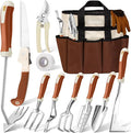 Garden Tool Set 12 Pcs Heavy Duty Floral Gardening Tools Kit with Gardening Hand Weeder Tools Durable Storage Bag and Gloves Gifts for Women and Men Brown