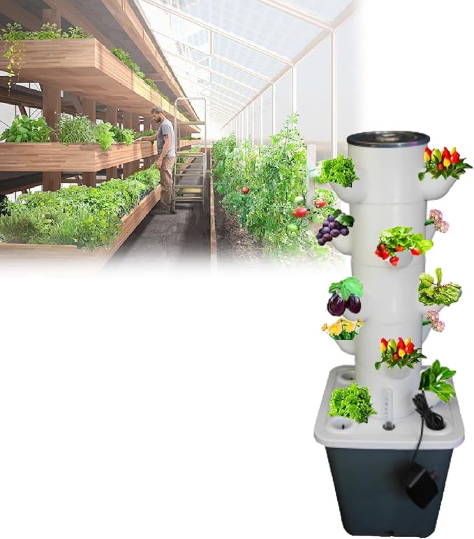 Vertical Hydroponics Tower: 15 Pods Home Garden Plant Germination Kits with Pump Movable Tank - Grow Herbs Fruits Vegetables Flowers(15holes)