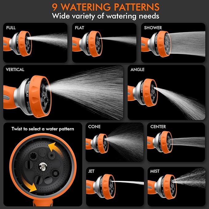 RESTMO Hose Nozzle Heavy Duty Metal Water Hose Sprayer for Garden 9 Spray Patterns | High Pressure | Thumb Flow Control | On/Off Valve Ideal for Lawn &amp Plant Watering Car &amp Pet Washing Or