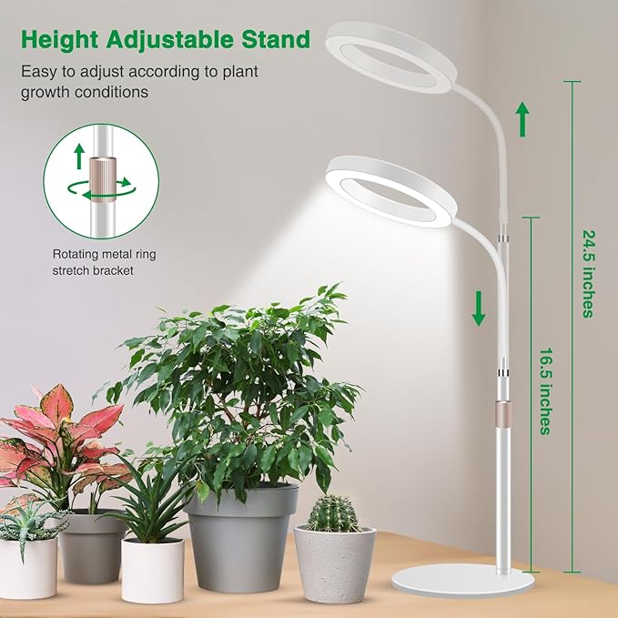 Grow Lights for Indoor Plants 80 LED Full Spectrum Desk Plant Light for Growing Small Plant Height Adjustable 24.5 Halo Grow Lamp with Base 6/12/16H Timer 3 Light Modes 5 Dimming