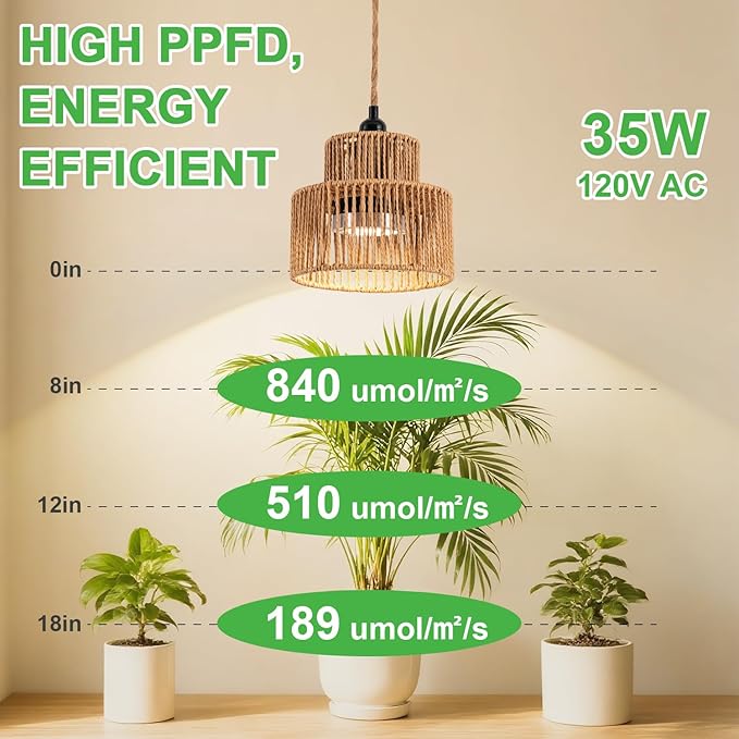 LED Plant Growth Light 30W Full Spectrum Indoor Suspended Lamp 4000K with Timer 15FT Power Cord for Tall Leafy and Flowering Plants