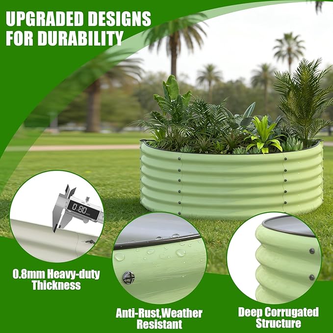 aboxoo Round Raised Garden Bed Kit 17 Tall Large Bottomless Galvanized Raised Bed for Growing VegetablesSucculentsFlowers Planter Boxes Outdoor（Green