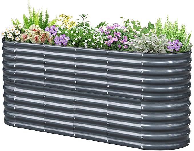 KING BIRD Raised Garden Bed Galvanized Planter Garden Box Outdoor for Gardening Deep Root Vegetables Flowers 78.7X23.6X34.2 in Dark Grey 2.85 ft Tall 9 in 1