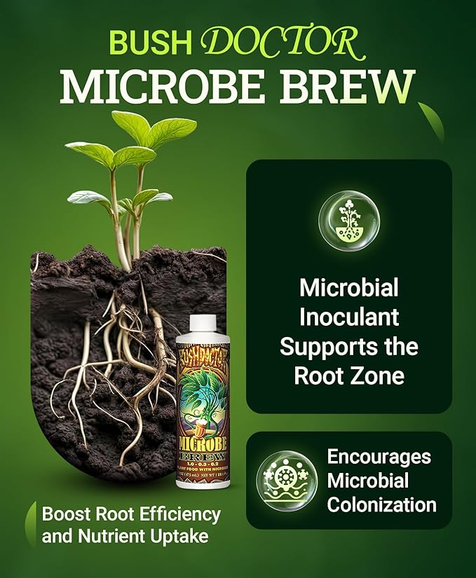 FoxFarm Bush Doctor Microbe Brew - Liquid Microbial Inoculant for Plants - Enhance Root Efficiency &amp Nutrient Uptake - Supports Hydroponic &amp Soil Applications for Flowers Vegetables &amp Tre