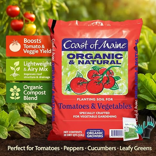 Coast of Maine TV6001 Tomato &amp Vegetable Plant Food 4 LB – Organic Fertilizer for Strong Roots &amp Rich Harvests with My Garden Pool Soil Test Strips &amp Claw Gardening Gloves