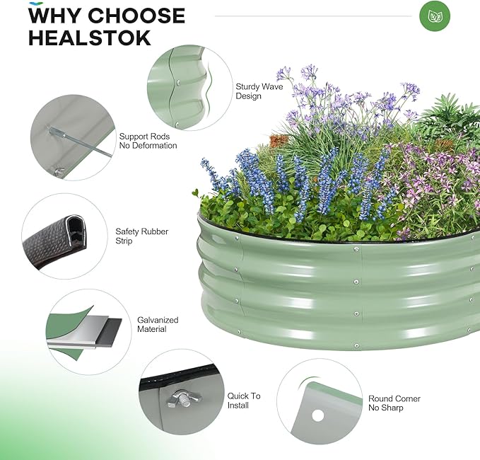 Galvanized Raised Garden Bed Outdoor 6x3x1ft Oval Metal Raised Beds for Gardening Rust-Resistant Garden Planter Box for Planting Vegetables Flowers Fruits in Backyard Lawn(Avocado Green)