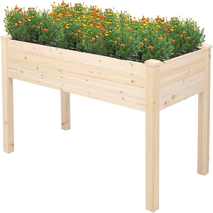 Vasitelan 47x22x30in Raised Garden Bed Elevated Wood Planter Box Stand for Backyard Patio Balcony
