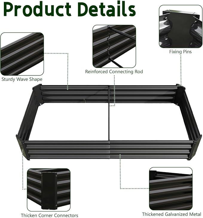 Metal Raised Garden Bed Outdoor Galvanized Raised Garden Bed 6×3×1ft Rectangle Planter Raised Beds Raised Planter Box for Gardening Vegetables and Flowers Black