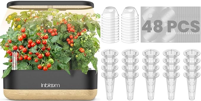 inbloom 12 Pods Hydroponics Growing System and Hydroponic Seed Pod Kits Replacement Grow Baskets 20pcs Grow Labels 48pcs Grow Domes 20pc