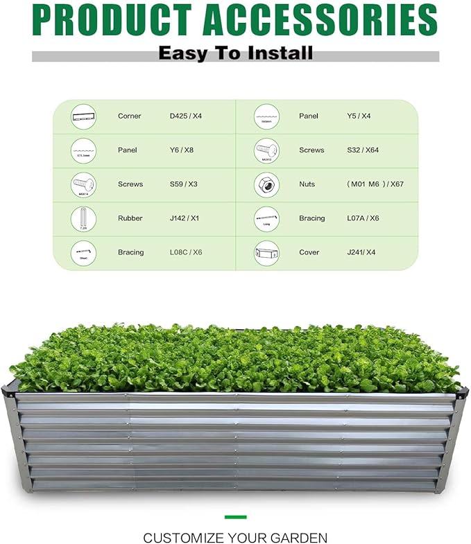 GrowHaus 8x4x2FT Galvanized Raised Garden Bed Planter Boxes Outdoor Large Metal Garden Beds for Planting Vegetables Flowers Herbs Rectangle Silver