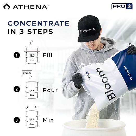 Athena Pro Bloom | Dry Soluble Bloom Booster Fertilizer for Flowering | Plant Food with NPK 0-12-24 | Professional-Grade Nutrients for Soil &amp Hydroponics | 25 LB Bag