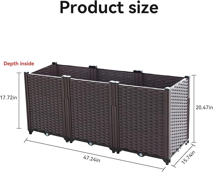 Raised Garden Bed Planters for Outdoor Plants Raised Beds for Gardening Plastic Planter Raised Beds for Planting Outdoor Plant Vegetables Flowers Fruits and Plants 47.2(L) x 15.7(W) x 20.4(H)