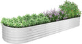 A ANLEOLIFE 12X3X1.5 ft Galvanized Raised Garden Beds Outdoor Oval Extra Large Metal Planter Box for Planting Vegetables Flowers Herb Anti-Rust &amp Easy-Setup Antique White