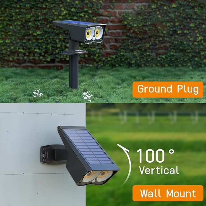 Solar Spot Lights Outdoor Motion Sensor IP65 Waterproof Bright 2-in-1 Solar Wall Lights Auto On/Off LED Solar Landscape Spotlights for Garden Yard Pathway Driveway Walkway
