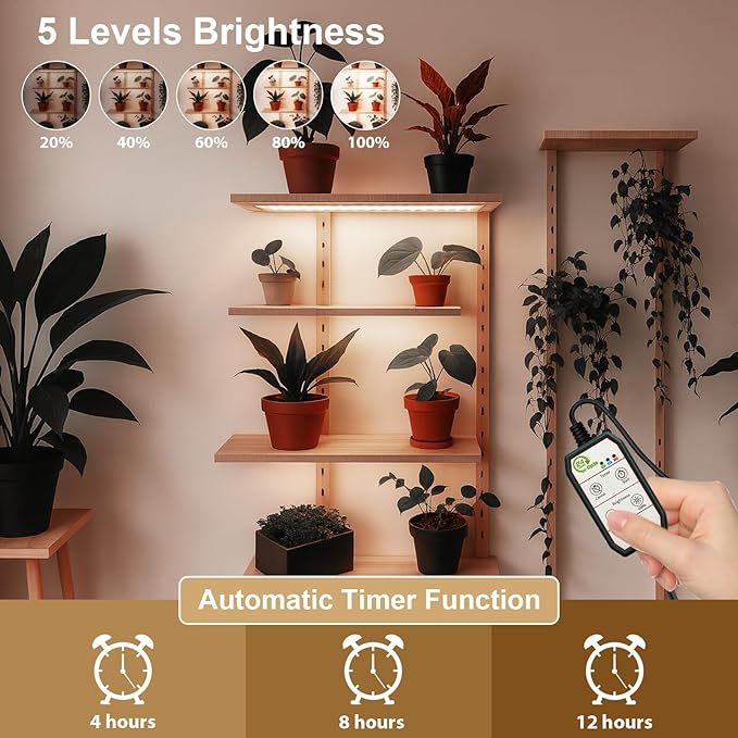 GHodec 40W Panel Grow Lights for Indoor Plants544LEDs Full Spectrum Grow Lights for Under Cabinet Plant Grow Lamp with 4/8/12H Timer5 Dimmable Levels for Plants Growing (4Pack)
