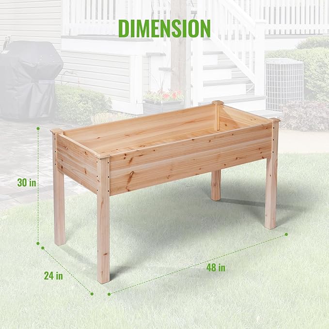 Backyard Expressions Wooden Raised Garden Bed | 48 x 24 x 30 Elevated Planter Box with Included Bed Liner | Outdoor Vegetable Flower and Herb Gardening
