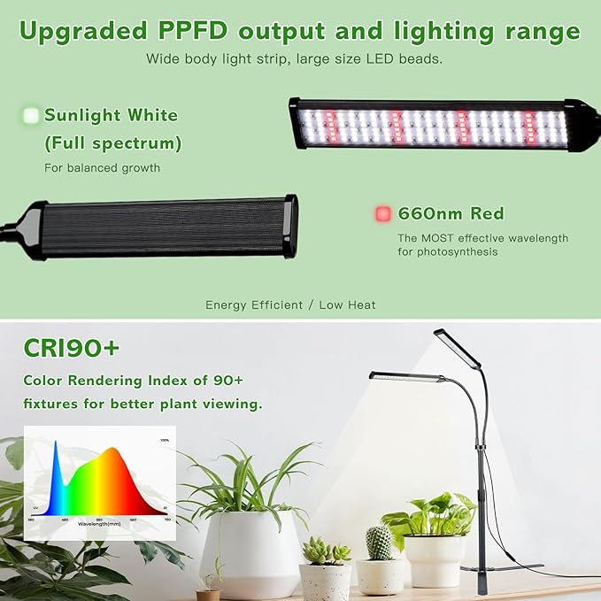 Grow Lights for Indoor Plants Full Spectrum LED Plant Light Features a Telescoping Rod and a Collapsible Standing Base Gooseneck Dimmable Auto Timer for Succulents Houseplants Seedlings