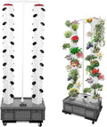 Hydroponics Tower Growing System Kit with 56 Planting Holes and 4 Wheels Aeroponic Tower Vertical Hydroponic Garden Tower for Gardening Lover Grey