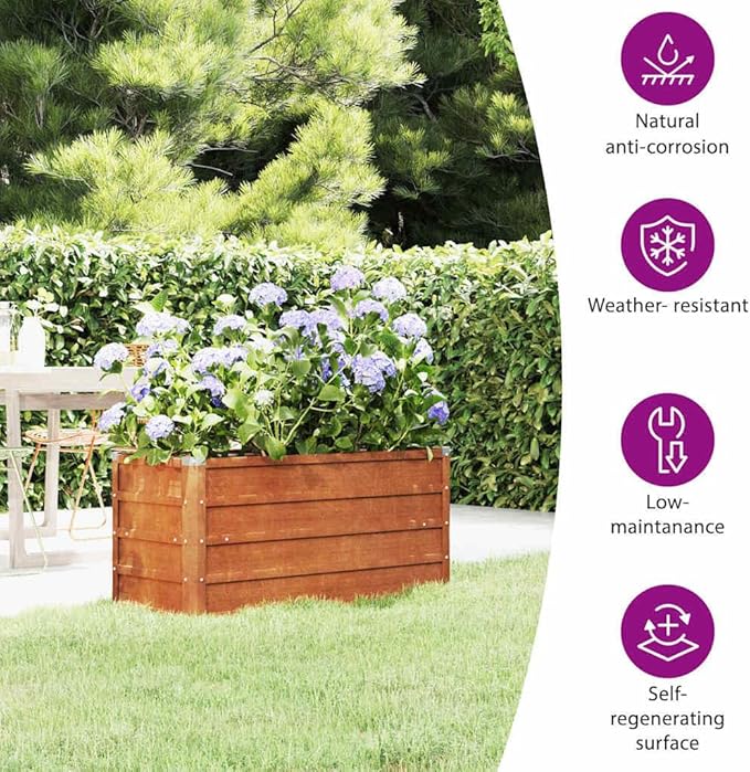 vidaXL Garden Corten Steel Raised Bed Planter Box - Weathering Steel Rusty Finish 39.4 x 15.7 x 17.7 Outdoor Patio/Garden Flower Box Freestanding