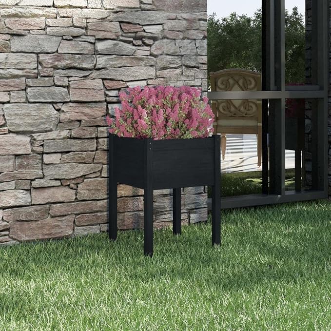 Garden PlanterGreenhouse PlanterDecorative Patio PlantersPatio Raised BedsVegetable PlantersHerb Plantersfor HerbsFruitsDeep-Rooted VegetablesBlack 19.7x19.7x27.6 Solid Wood Pine