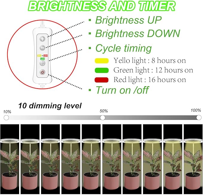 Plant Grow Lightyadoker LED Growing Light Full Spectrum for Indoor PlantsHeight Adjustable Automatic Timer 5V Low Safe Voltage