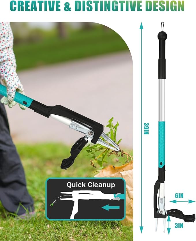 Breeze Touch 39 Weed Pulling Tool 4-Claw Detachable Weed Puller Tool with Long Handle Adjustable Heavy Duty Stand Up Weeder Weeding Tool for Lawn Yard Garden Dandelion Picker Weed Remover