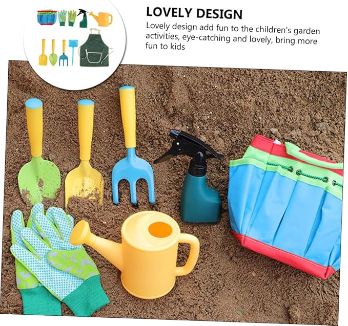 Kid Garden Tools Kit 9-Piece Mini Garden Tools Set Planting Rake Shovel Watering Can for Kids