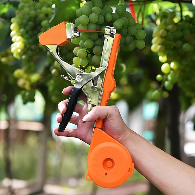 Plant Tying Machine Stainless Steel Vine Tying Machine Tool with 10 Rolls for Efficient Plant Support Gardeners Farmers(Orange)