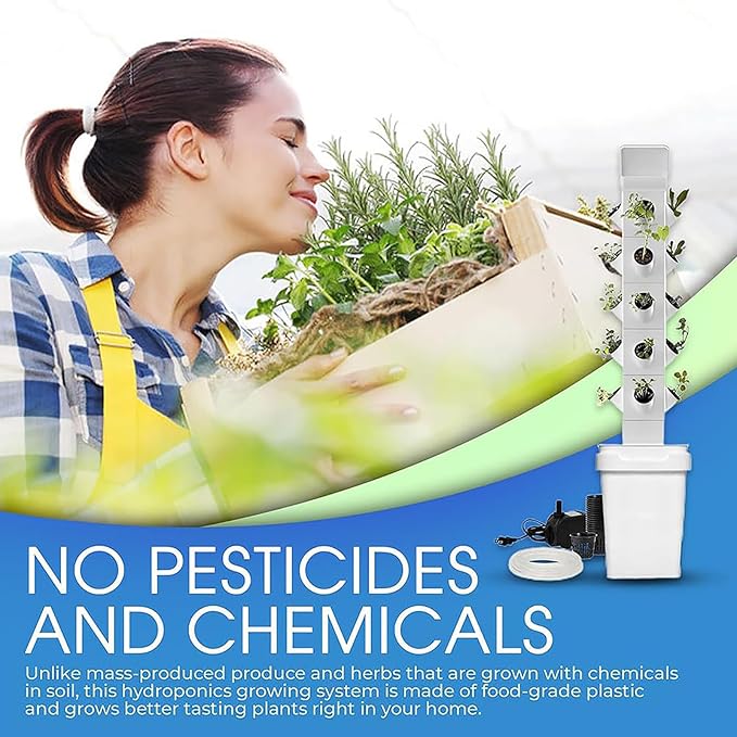Vertical Hydroponics Growing System - 24 Pods Smart Garden Planter Kit with Pump Timer &amp Net Pots - Aeroponics Tower for Herbs &amp Vegetables Germination