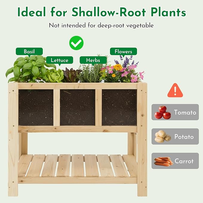 Raised Garden Bed with Transparent Acrylic Side Panels Elevated Wooden Planter Box with Shelf for Vegetables Herbs &amp FlowersOutdoor Raised Garden Planter for Patio Balcony &amp Backyard