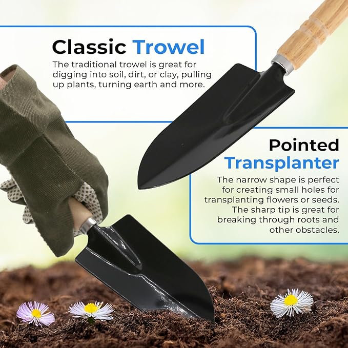 Scuddles 8-Piece Garden Tool Set with Bag Stainless Steel Tools Wooden Handles and Soft Poly-Cotton Gloves for Planting Pruning and Home Gardening