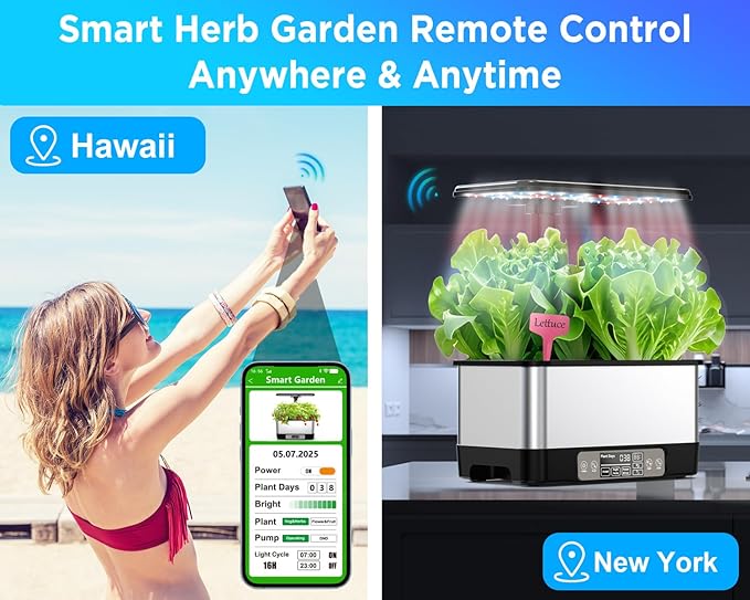 Hydroponics Growing System Indoor Garden Smart Indoor Herb Garden with Grow Light in Door Gardening System 8 Pods APP &amp WiFi Control Auto Timer Quiet Pump Stainless Gift for Women Mom Blac